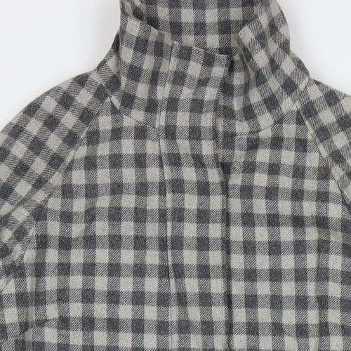 Marks and Spencer Womens Grey Check Overcoat Coat Size 14 Zip