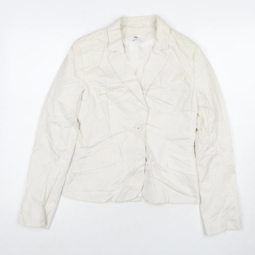 H&M Womens White Striped Jacket Size 6 Button