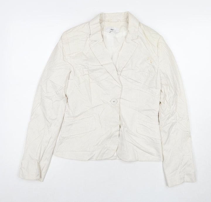 H&M Womens White Striped Jacket Size 6 Button