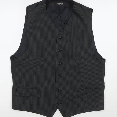 Gibson Mens Black Striped Wool Jacket Suit Waistcoat Size 40 Regular