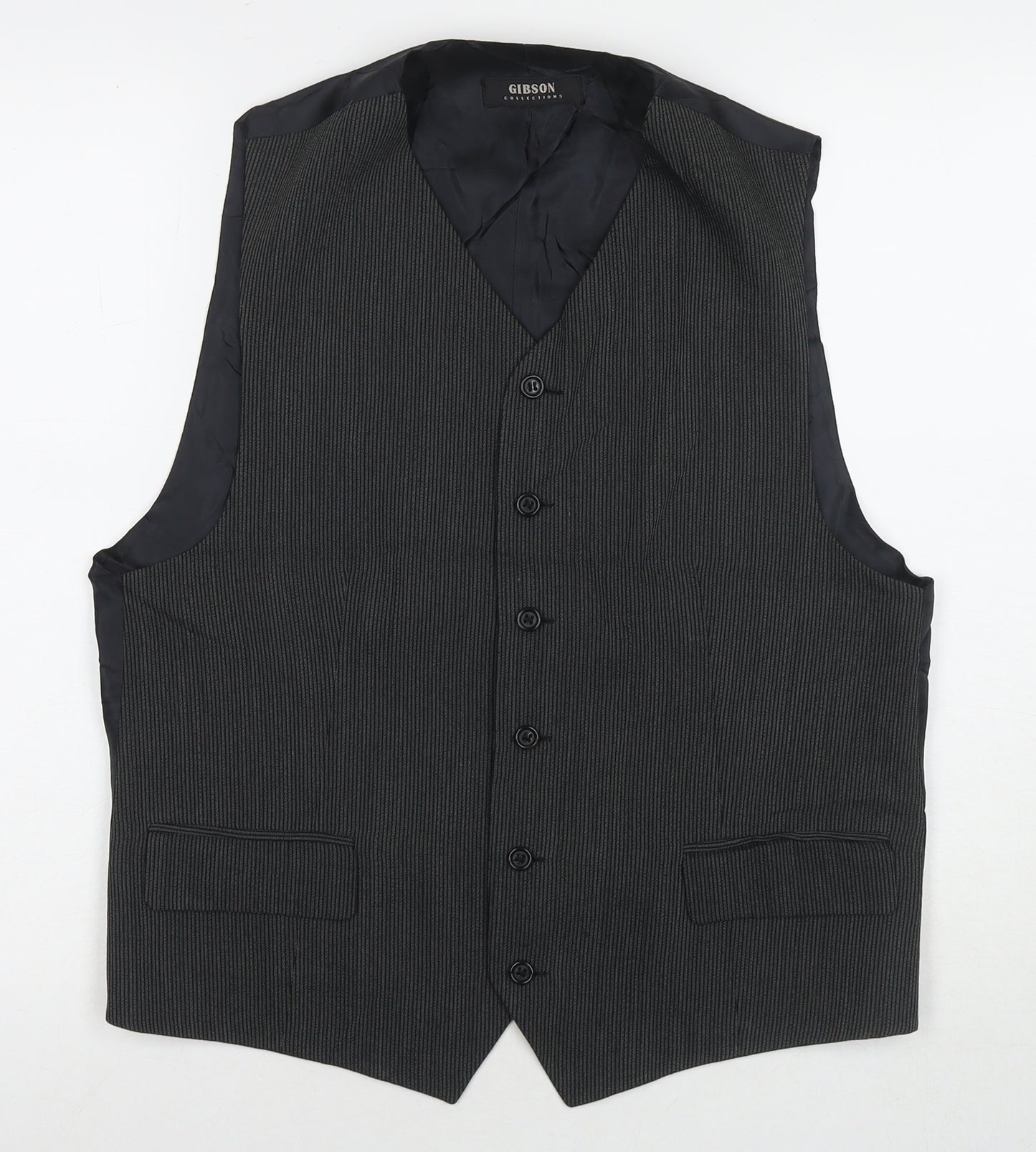 Gibson Mens Black Striped Wool Jacket Suit Waistcoat Size 40 Regular