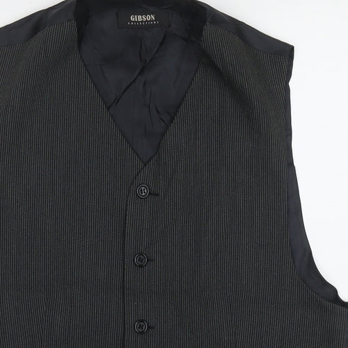 Gibson Mens Black Striped Wool Jacket Suit Waistcoat Size 40 Regular