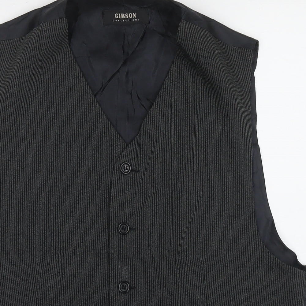 Gibson Mens Black Striped Wool Jacket Suit Waistcoat Size 40 Regular