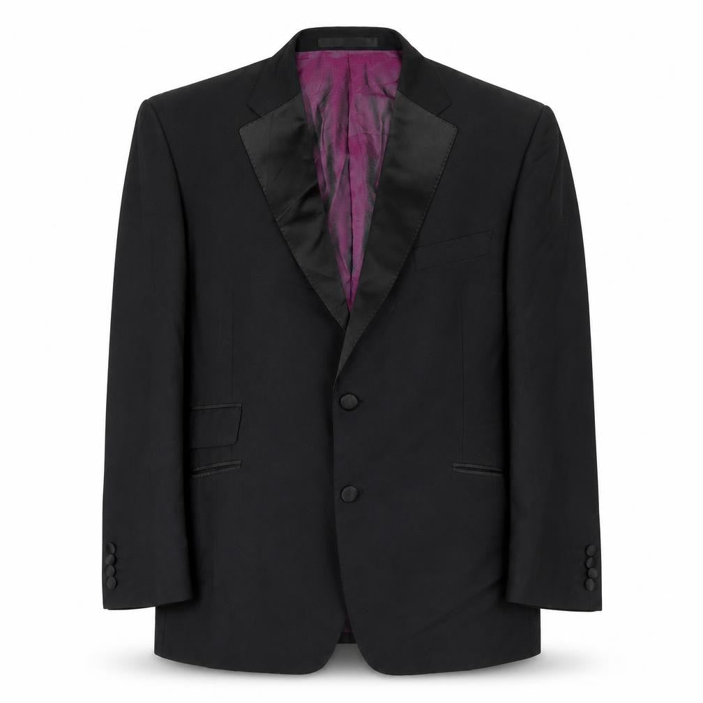 Front view of Marks & Spencer men’s black wool jacket suit jacket, size 44, regular