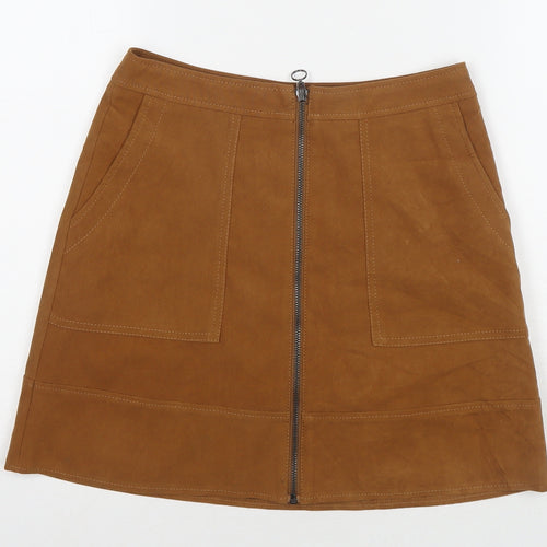 New Look Womens Brown Polyester A-Line Skirt Size 8 Zip