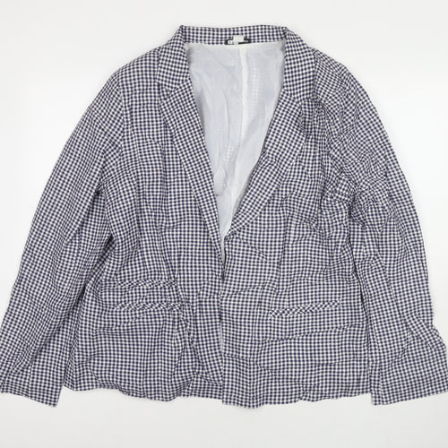 Rockmans Womens Blue Check Jacket Blazer Size 16 Hook & Eye