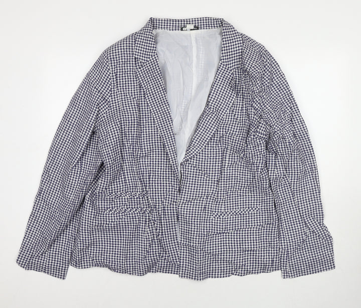 Rockmans Womens Blue Check Jacket Blazer Size 16 Hook & Eye