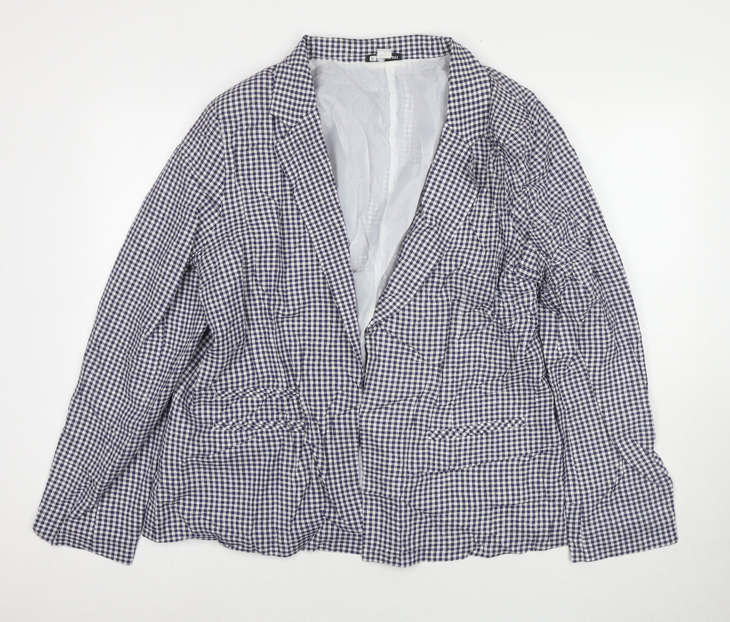 Rockmans Womens Blue Check Jacket Blazer Size 16 Hook & Eye