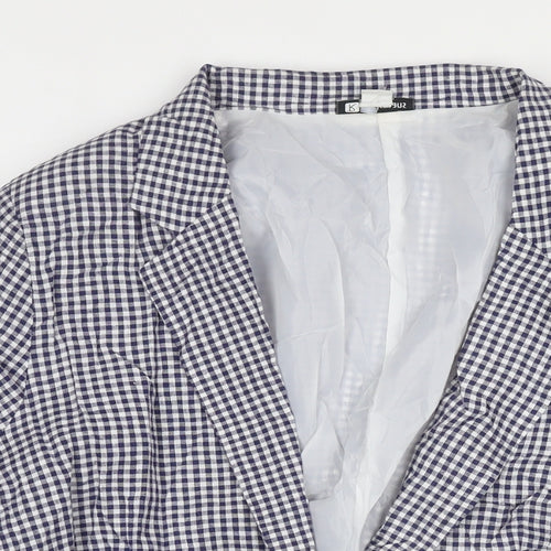 Rockmans Womens Blue Check Jacket Blazer Size 16 Hook & Eye
