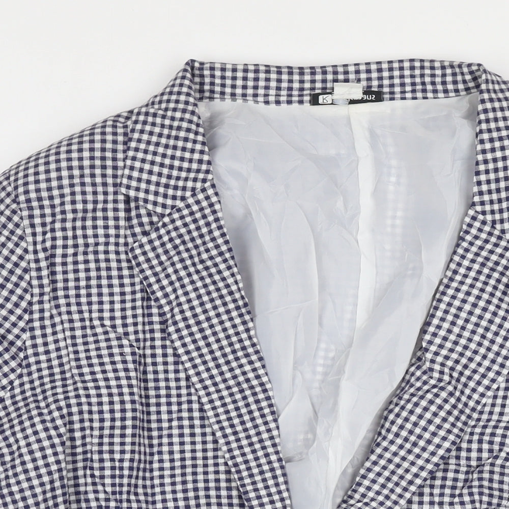 Rockmans Womens Blue Check Jacket Blazer Size 16 Hook & Eye