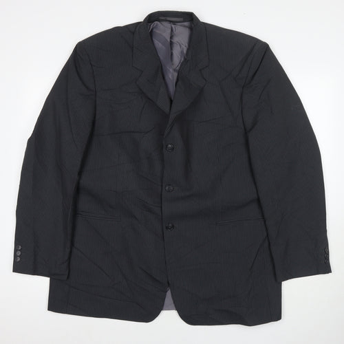 Genesis Mens Grey Striped Polyester Jacket Suit Jacket Size 46 Regular
