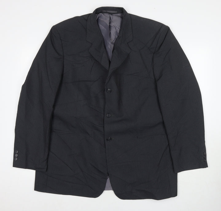 Genesis Mens Grey Striped Polyester Jacket Suit Jacket Size 46 Regular