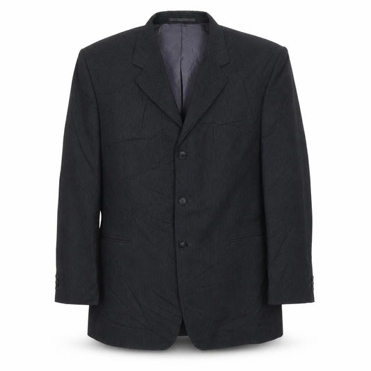 Front view of Genesis men’s grey striped polyester jacket suit jacket, size 46, regular
