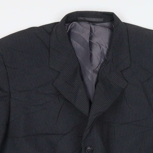 Genesis Mens Grey Striped Polyester Jacket Suit Jacket Size 46 Regular