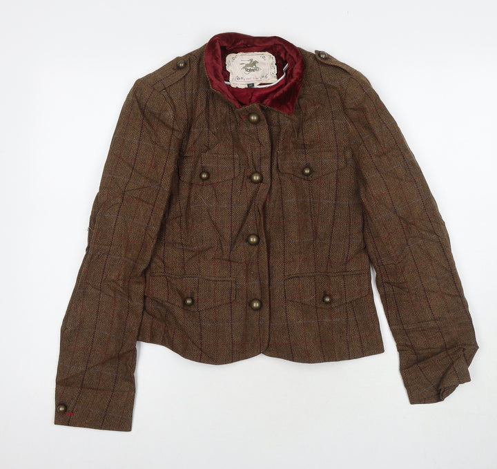 Tottle Womens Brown Check Jacket Coat Size 10 Button