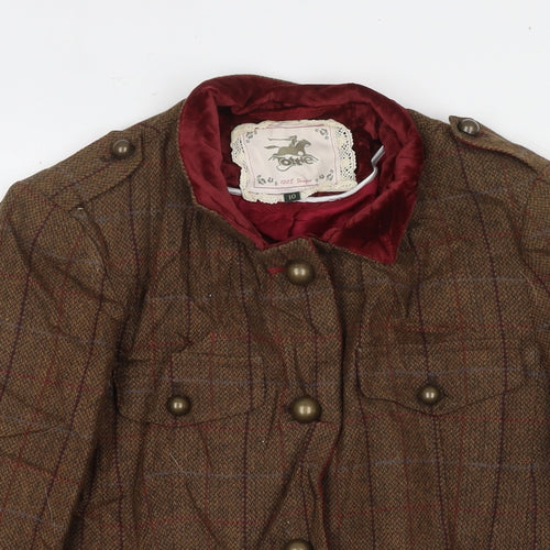 Tottle Womens Brown Check Jacket Coat Size 10 Button