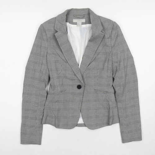 H&M Womens Grey Check Jacket Blazer Size 4 Button