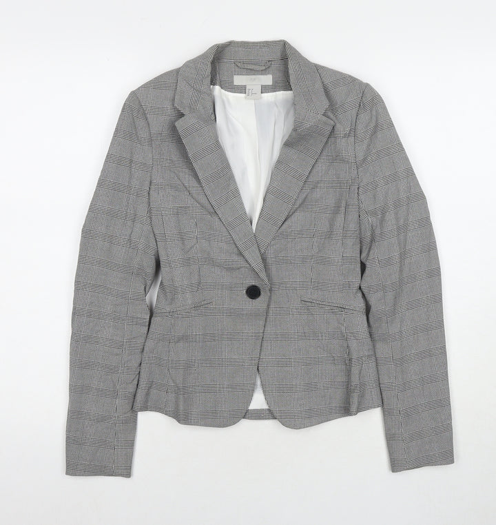 H&M Womens Grey Check Jacket Blazer Size 4 Button