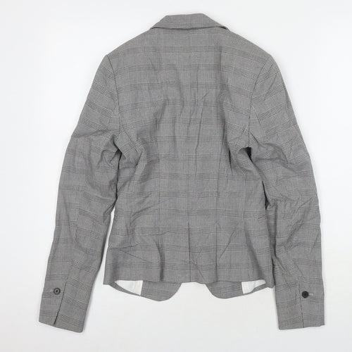 H&M Womens Grey Check Jacket Blazer Size 4 Button