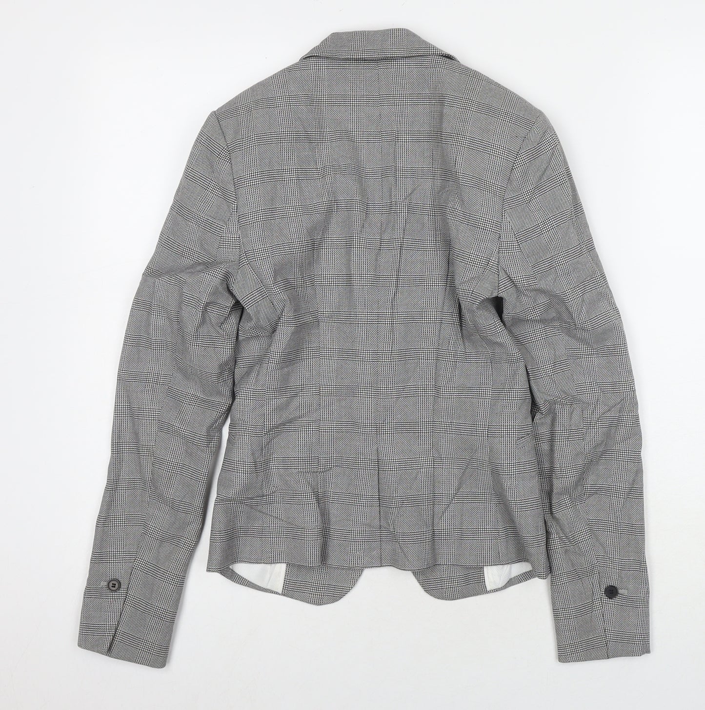 H&M Womens Grey Check Jacket Blazer Size 4 Button