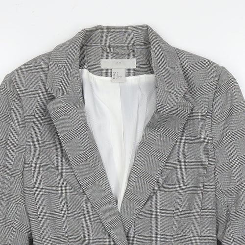 H&M Womens Grey Check Jacket Blazer Size 4 Button