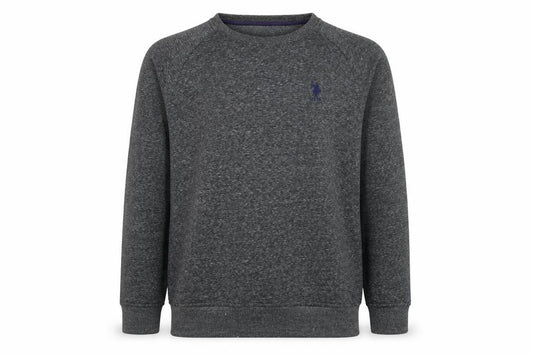 Front view of U.S. Polo Assn. men’s grey cotton pullover sweatshirt, size XS