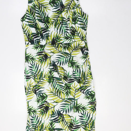 Apricot Womens Green Cotton Mini Size 12 Boat Neck Zip - Leaf Print