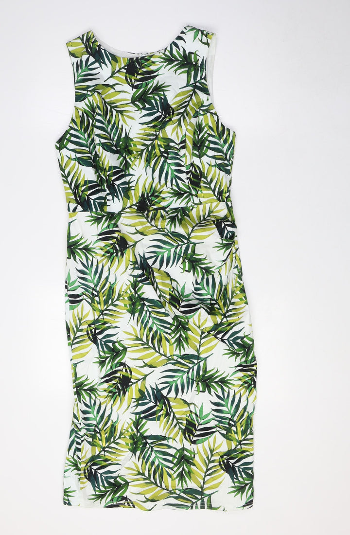 Apricot Womens Green Cotton Mini Size 12 Boat Neck Zip - Leaf Print