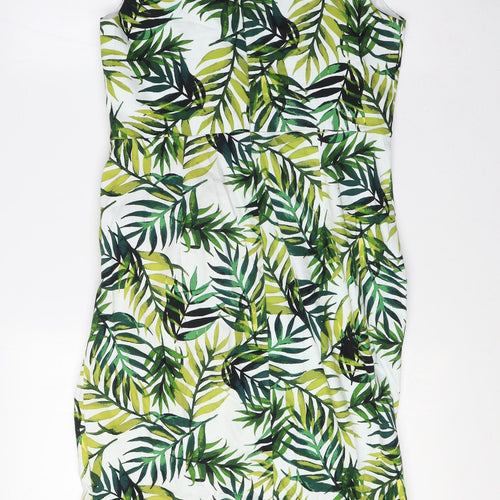 Apricot Womens Green Cotton Mini Size 12 Boat Neck Zip - Leaf Print