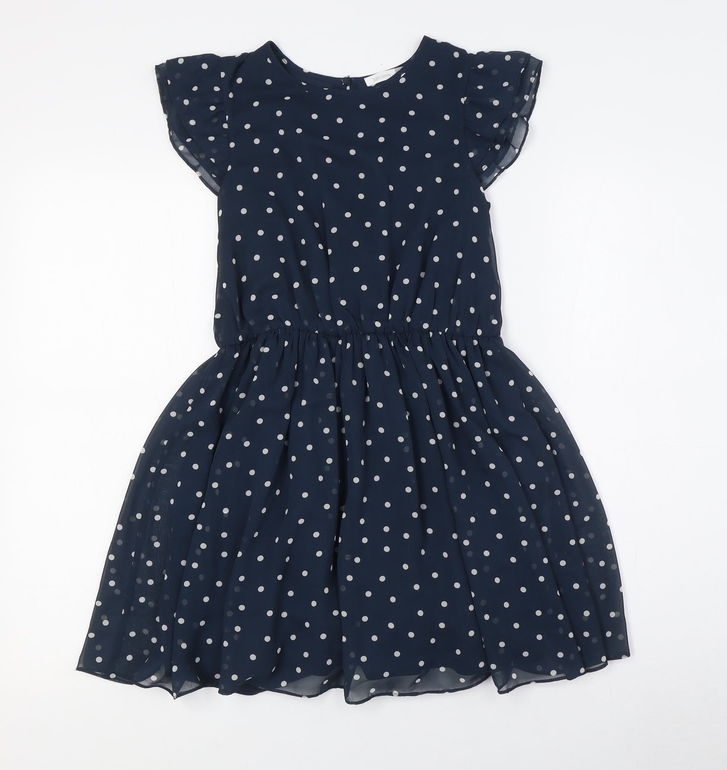 John Lewis Girls Blue Polka Dot Polyester A-Line Size 8 Years Crew Neck Button