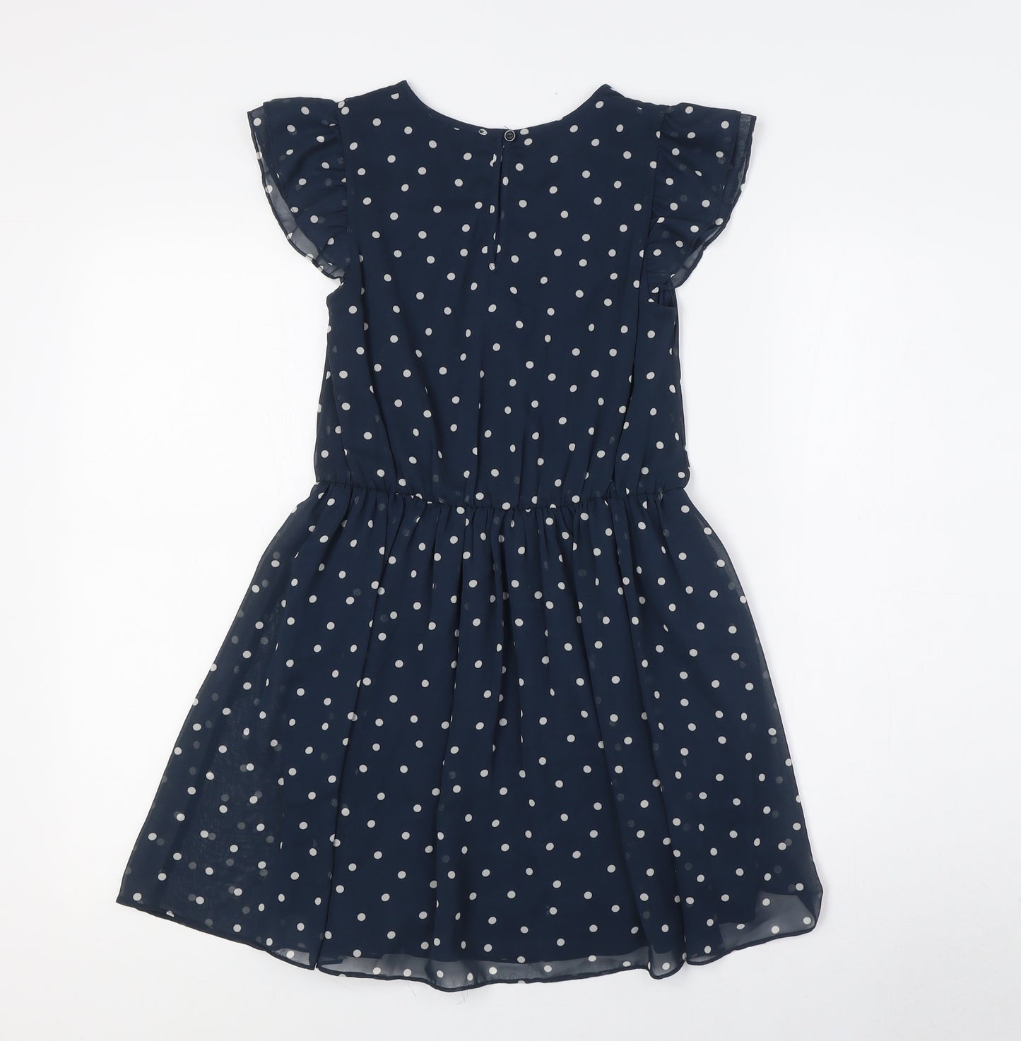 John Lewis Girls Blue Polka Dot Polyester A-Line Size 8 Years Crew Neck Button