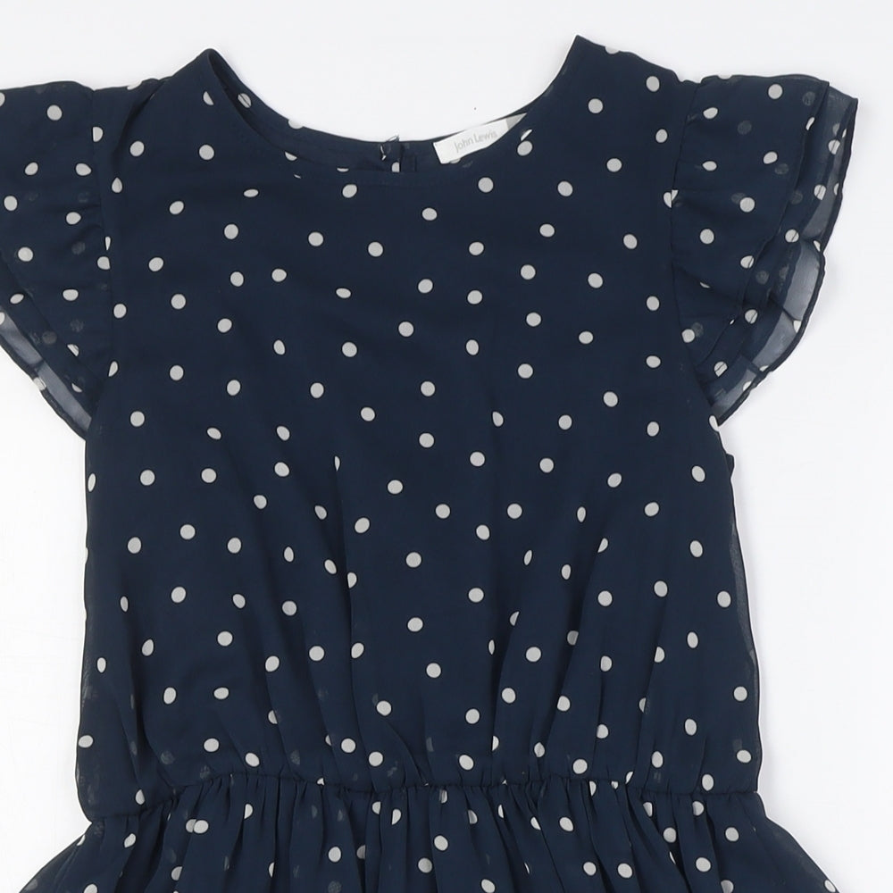 John Lewis Girls Blue Polka Dot Polyester A-Line Size 8 Years Crew Neck Button