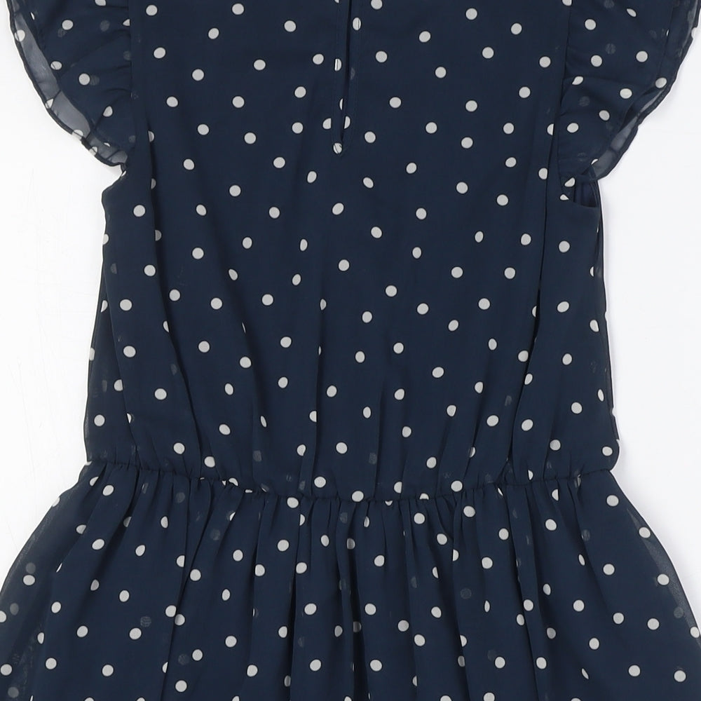 John Lewis Girls Blue Polka Dot Polyester A-Line Size 8 Years Crew Neck Button