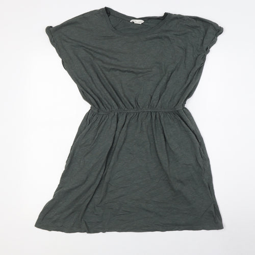 H&M Womens Green Cotton A-Line Size M Round Neck - Elasticated Waist