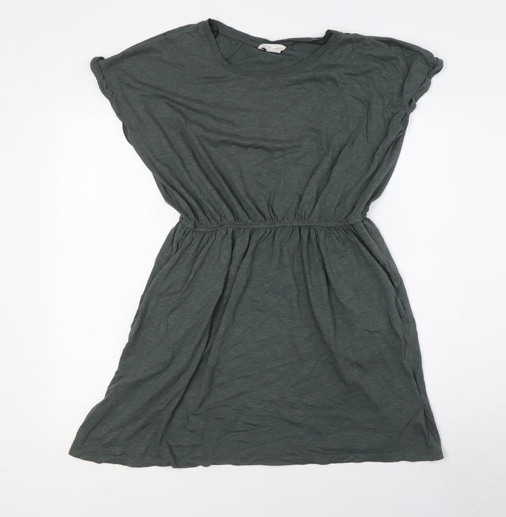 H&M Womens Green Cotton A-Line Size M Round Neck - Elasticated Waist