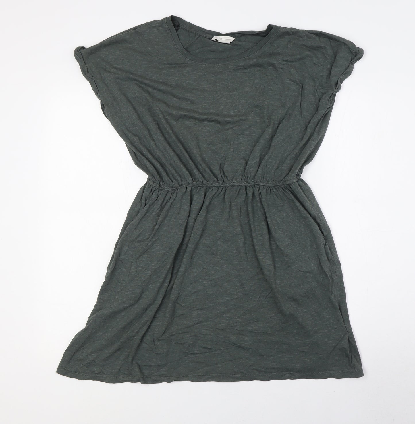 H&M Womens Green Cotton A-Line Size M Round Neck - Elasticated Waist