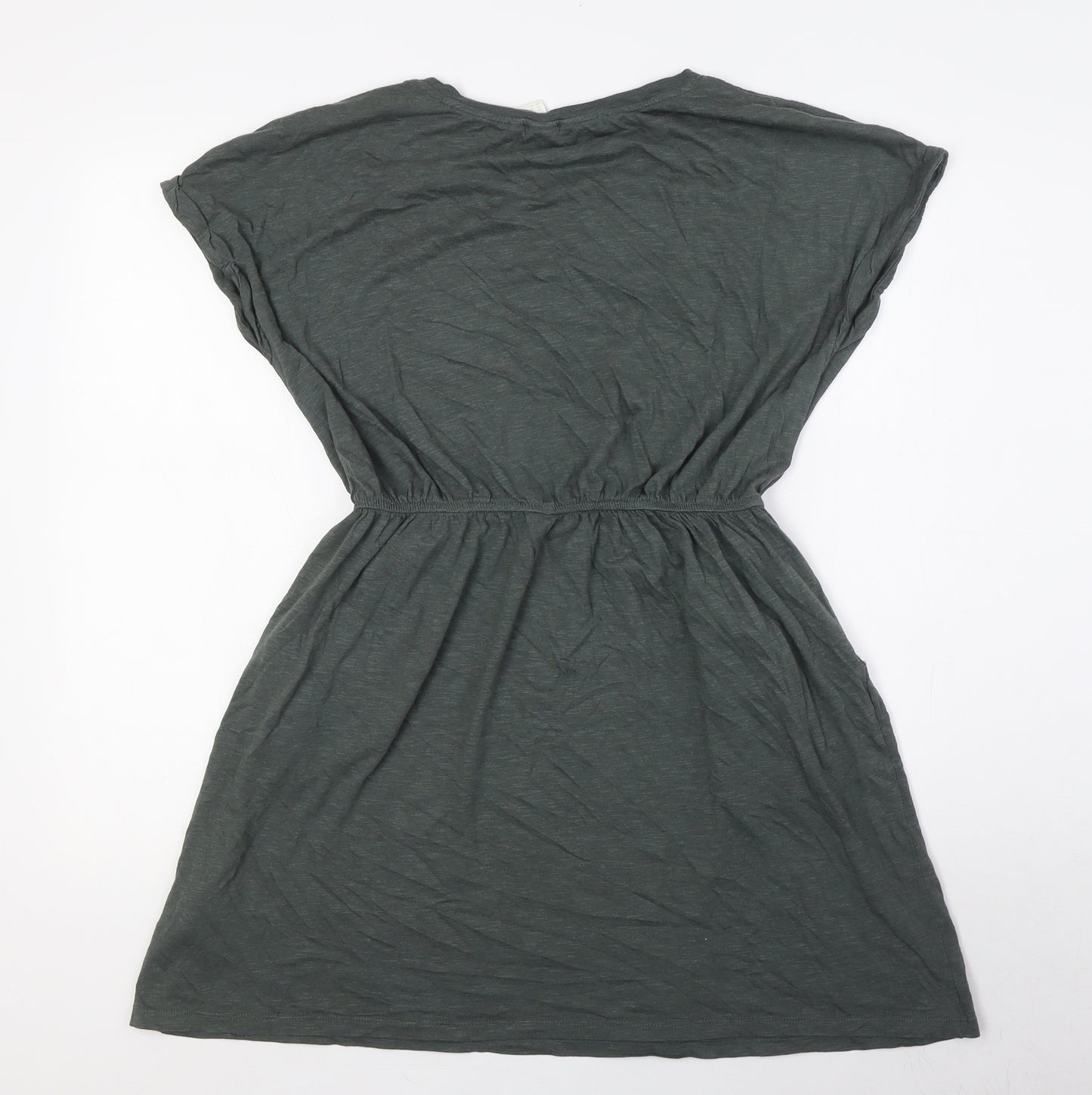 H&M Womens Green Cotton A-Line Size M Round Neck - Elasticated Waist