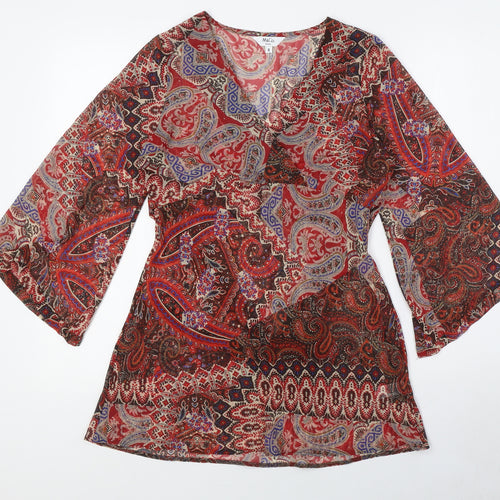 M&Co Womens Multicoloured Polyester Tunic Blouse Size 8 V-Neck - Sheer