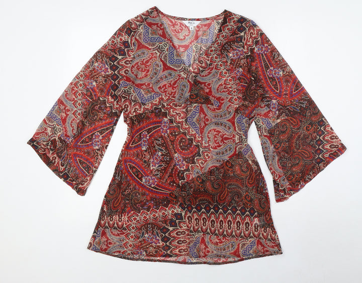 M&Co Womens Multicoloured Polyester Tunic Blouse Size 8 V-Neck - Sheer