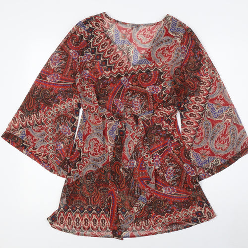 M&Co Womens Multicoloured Polyester Tunic Blouse Size 8 V-Neck - Sheer