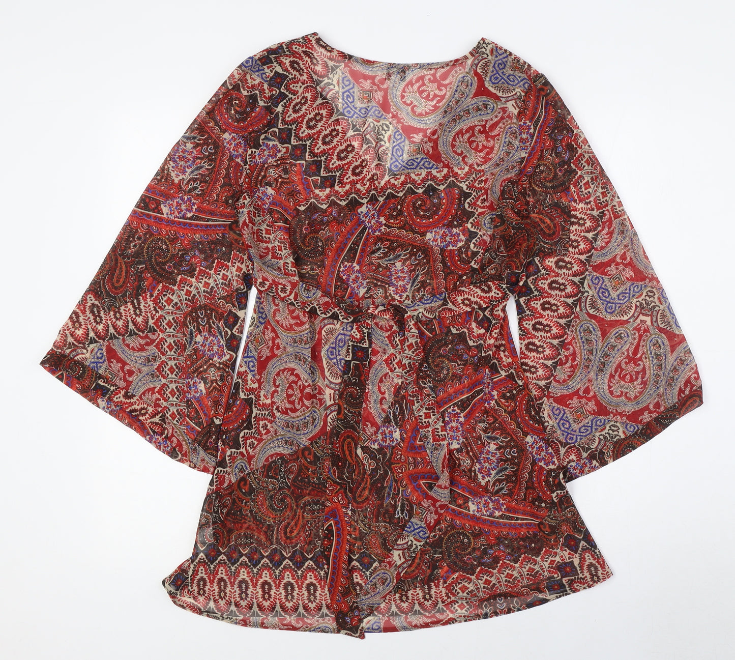 M&Co Womens Multicoloured Polyester Tunic Blouse Size 8 V-Neck - Sheer