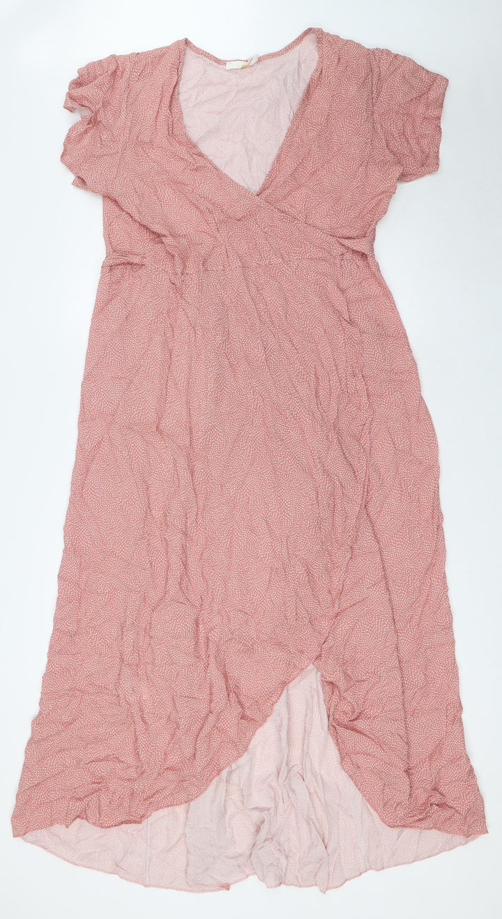 Sarta Womens Pink Viscose Wrap Dress Size M V-Neck Tie