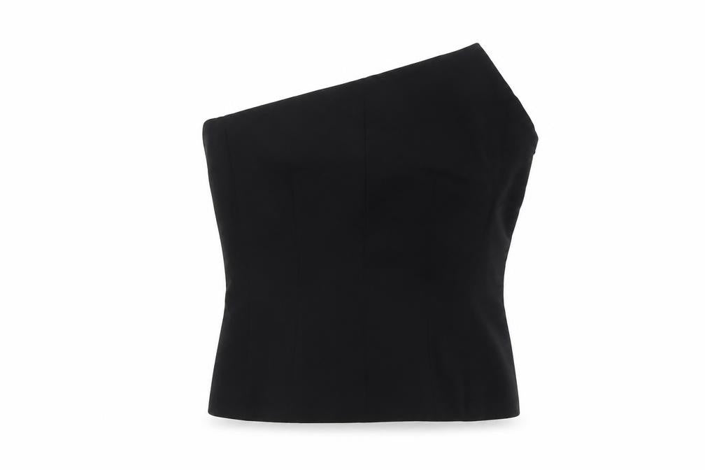 Front view of Zara women’s black polyester basic blouse, size M, off the shoulder - evening wear