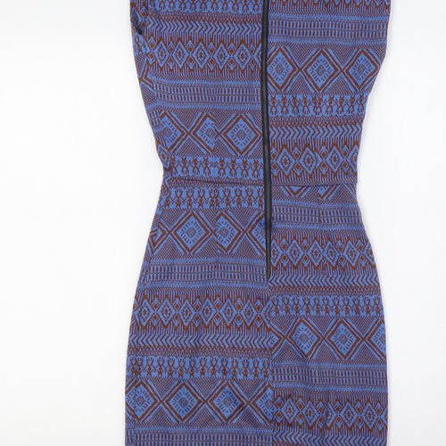 Louche Womens Blue Polyester Pencil Dress Size 8 Round Neck Zip