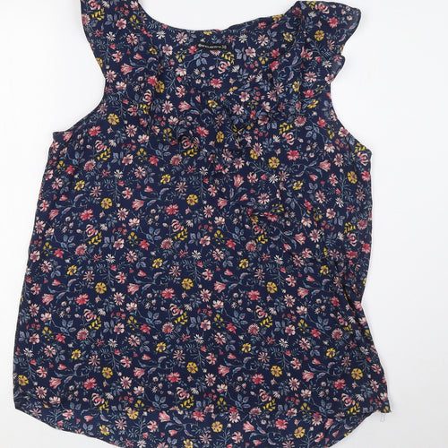 Encuentro Womens Multicoloured Floral Polyester Basic Blouse Size 10 V-Neck - Ruffled Collar