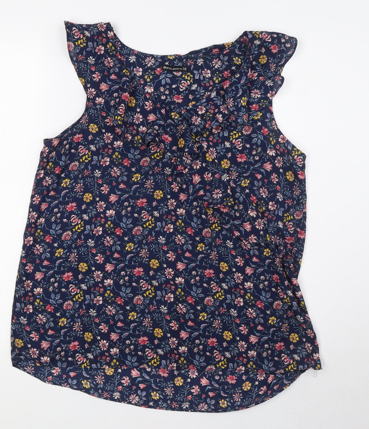 Encuentro Womens Multicoloured Floral Polyester Basic Blouse Size 10 V-Neck - Ruffled Collar