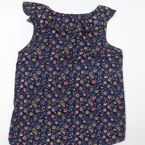 Encuentro Womens Multicoloured Floral Polyester Basic Blouse Size 10 V-Neck - Ruffled Collar