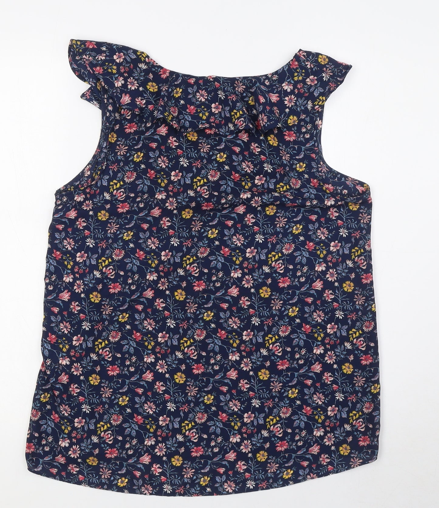 Encuentro Womens Multicoloured Floral Polyester Basic Blouse Size 10 V-Neck - Ruffled Collar