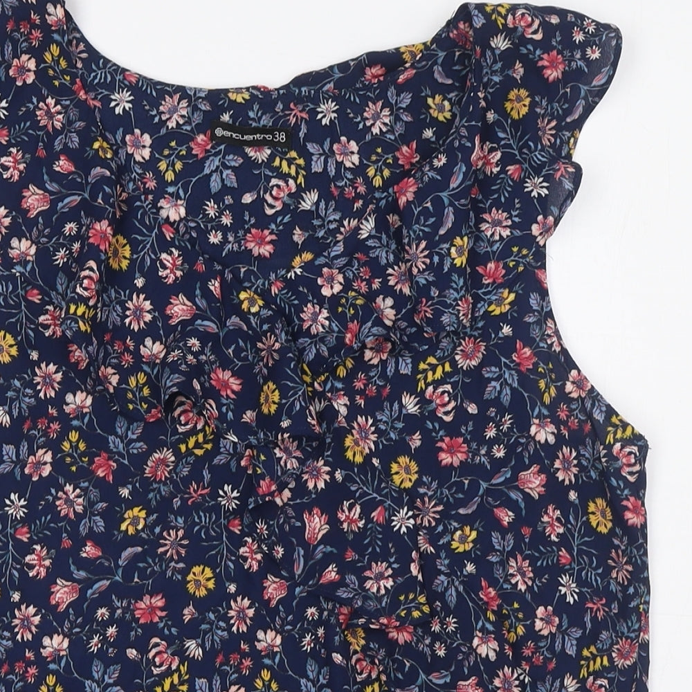 Encuentro Womens Multicoloured Floral Polyester Basic Blouse Size 10 V-Neck - Ruffled Collar