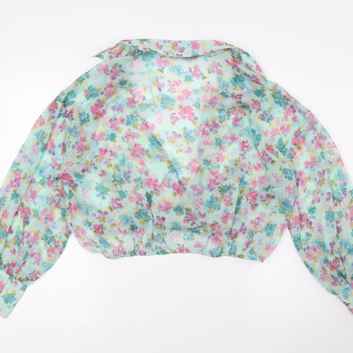 Zara Womens Multicoloured Floral Polyester Basic Blouse Size XL V-Neck - Sheer